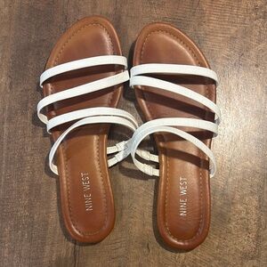 Nine West White and Brown Leather Sandals